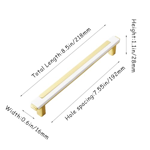 10 Pack White Gold Cabinet Pulls & Handles, 7.55 in Hole Center - color: White Gold, size: 8.5in/218mm