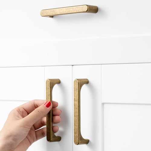 3-3/4 Inch Antique Brass Cabinet Pulls Kitchen Handles 10 Pack 3126 - color: Antique Brass, size: 3-3/4 In Hole Distance