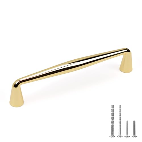 YAGU 10 Pack Top Polished Brass Kitchen Cabinet Pulls 3-3/4 Inch(96mm) Hole Center Solid Bright Gold Dresser Drawer Handles Furniture Hardware for Cupboard Wardrobe Closet Vanity - color: Polished Brass, size: 10 Pack, style: 3.75''/96MM Hole Center