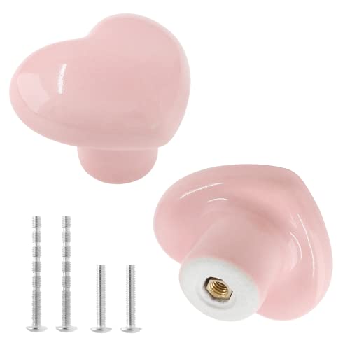 2pcs Ceramic Heart Pink Drawer Knobs, Cute Cabinet Pulls for Kids - color: Pale Pink + Heart Shape, size: 2 Pack