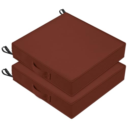 Outdoor Seat Cushions for Patio Fruniture, 24x24 Inch Square Patio Chair Cushions, Weather&Fade&Water-Resistant Outdoor Dining Chair Cushion Pads with Handle for Garden Porch, Set of 2, Brick Red - color: Brick Red, size: 24x24x4 Inch-(2 Pack Square)