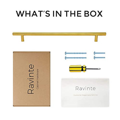 Ravinte Brushed Brass Cabinet Handles, 5 Pack Drawer Pulls, 10 in - size: 10 inch hole centers