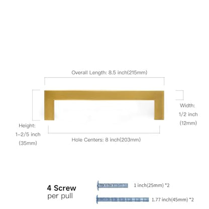 20 Pack Gold Kitchen Cabinet Handles 8 Inch Drawer Pulls Square Cupboard Handles Modern Stainless Steel Cabinet Door Handles Vanity Pulls - color: Gold, size: 8 inch hole centers