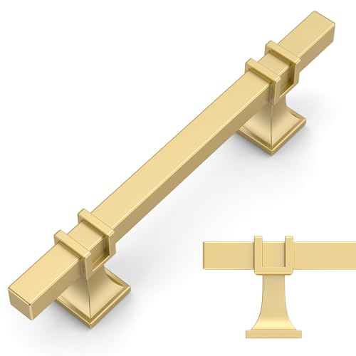 Amerdeco 10 Pack Brushed Gold Cabinet Pulls 3.75 Inch(96mm) Hole Center Drawer Pulls Cabinet Hardware Kitchen Cabinet Handles for Bathroom Dresser Pulls ZH0067 - color: Brushed Gold, size: 3.75"/96MM