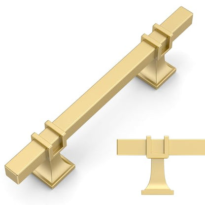 Amerdeco 10 Pack Brushed Gold Cabinet Pulls 3.75 Inch(96mm) Hole Center Drawer Pulls Cabinet Hardware Kitchen Cabinet Handles for Bathroom Dresser Pulls ZH0067 - color: Brushed Gold, size: 3.75"/96MM