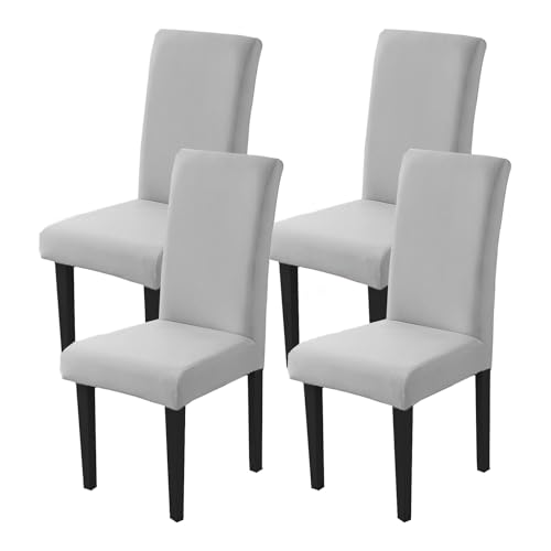 Dining Chair Covers Set of 4, Stretch Spandex Chair Slipcover, Light Gray Chair Slipcovers, Washable Anti-Dust Chair Seat Cover for Kitchen Dining Room, Wedding Party - color: Light Gray, size: 4Pcs