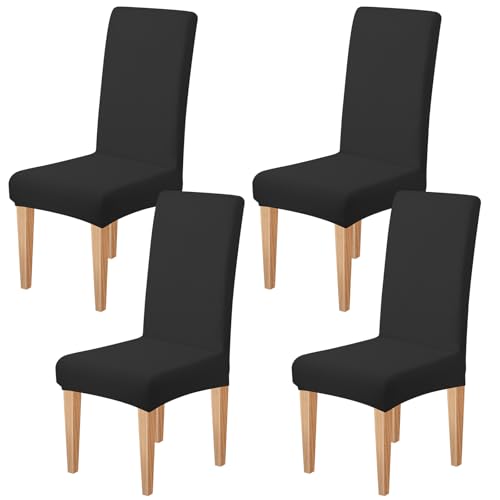 Dioxide High Stretch Chair Covers for Dining Chairs, Washable Dining Chair Covers Set of 4, Soft Dining Chairs Seat Covers, Parsons Chair Slipcover Protectors for Home Hotel Restaurant Banquet - color: Black, size: 4PCS