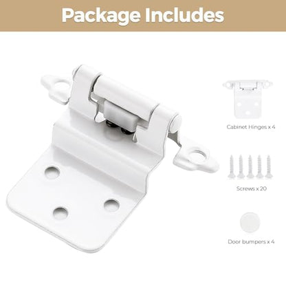 4 Pack 2 Pair White Cabinet Hinges, 3/8" Inset Semi-Concealed Hinges - color: White, size: 3/8" Inset