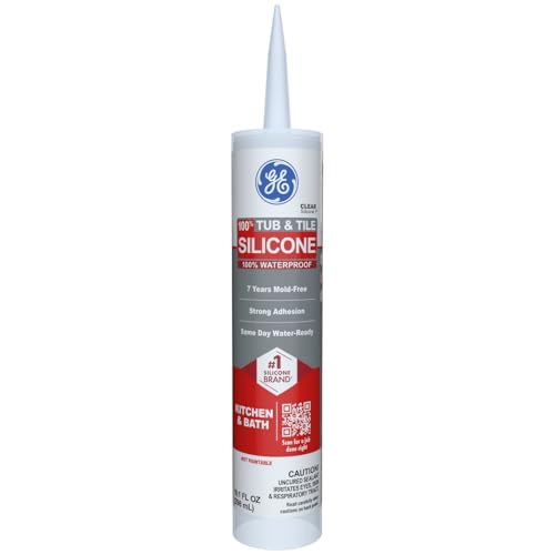 GE Silicone Caulk for Tub & Tile Kitchen & Bath, Clear, 10 fl oz Cartridge, 1 Pack - 100% Waterproof Silicone Sealant, Excellent Flexibility, Shrink & Crack Proof - color: Clear, size: 10.1oz
