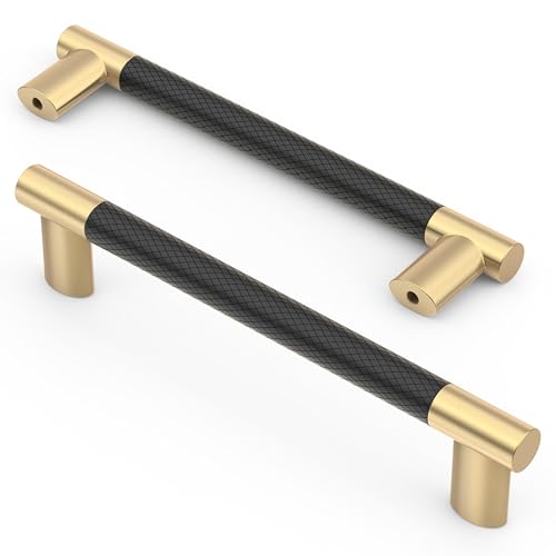 Asidrama 10 Pack 5 Inch(128mm) Knurled Black and Gold Kitchen Cabinet Handles, Cabinet Pulls Kitchen Cabinet Hardware Cupboard Handles Drawer Pulls 4496 - color: Black-Gold, size: 5" Hole Center(128mm)