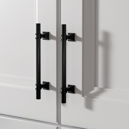 homdiy 10 Pack 5 Inch Black Cabinet Handles, Black Cabinet Pulls, Drawers Pulls for Kitchen Cabinets, Durable Modern Dresser Pull with Matte Finish, Zinc Alloy Kitchen Cabinet Hardware - color: Black, size: 5in(128mm) hole centers