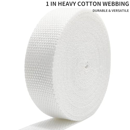1 inch White Cotton Webbing 5 Yards, Soft & Sturdy for Bag Handles - color: White 529