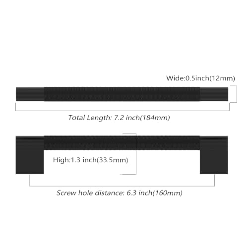 Asidrama 10 Pack 6.3 inch Matte Black Knurled Cabinet Handles - color: Matte Black, size: 6.3" Hole Center(160mm)