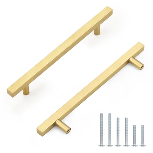 Probrico Brushed Brass Cabinet Pulls & Handles 6.3" CC Square 5 Pack - color: Brushed Brass, size: Hole Center: 160mm(6.3inch)