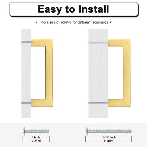 Probrico Gold Cabinet Handles 3-3/4 Inch(96mm) Hole Centers Drawer Pulls Stainless Steel Kitchen Cabinet Handles, Antique Brushed Brass Square Drawer Handles Modern Cabinet Hardware 30 Pack - color: Gold, size: hole center 3-3/4"