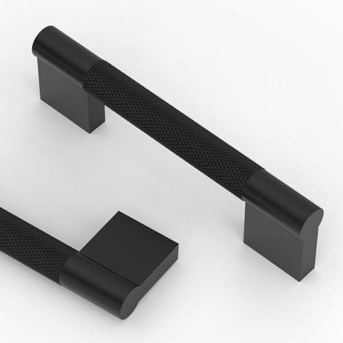 Asidrama 10 Pack 3 inch Matte Black Knurled Cabinet Handles - color: Matte Black, size: 3" Hole Center(76mm)