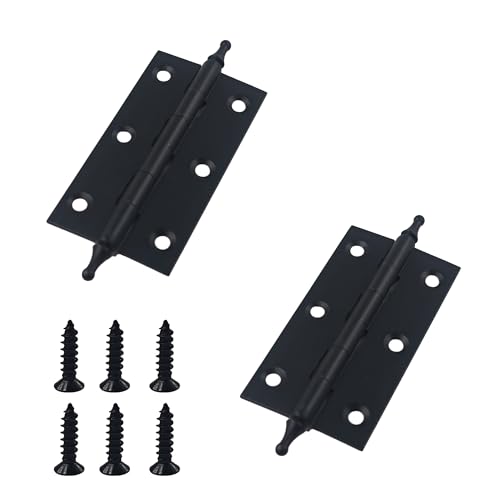 3 Inch Antique Style Solid Brass Butt Hinges with Ball Finials, Black Plated Butt Hinges with for Furniture Cabinet Drawer Door, 2PCS - size: 3 Inch