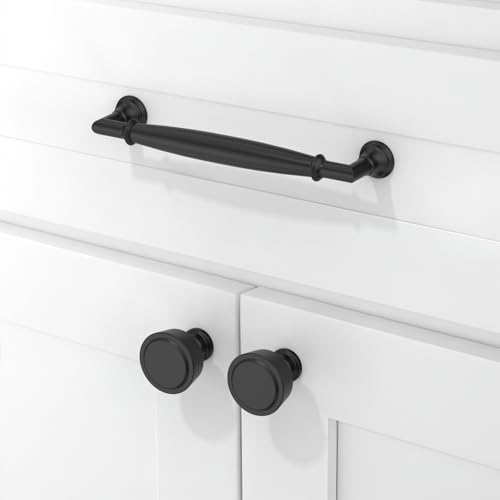 10 Pack Matte Black Cabinet Knobs 1-1/5 Inch(30mm) Single Hole Cabinet Pulls Round Kitchen Cabinet Knobs - color: Matte Black, size: Single Hole Knob