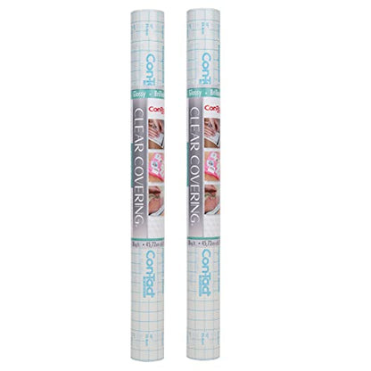 Con-Tact Brand Clear Cover Adhesive Covering, Clear, 18" x 16 ft, Glossy, Pack of 2