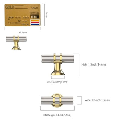 Amerdeco 10 Pack Brushed Satin Nickel and Gold Cabinet Knobs 2 Inch T Bar Cabinet Pulls Kitchen Cabinet Handles Cabinets Hardware Drawer Pulls ZH0058 - color: Gold+Brushed Satin Nickel, size: 2"/51MM