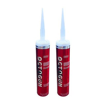 Octogun™ Universal Premium Silicone x2 Pack – All-Purpose Waterproof Sealant for Bathroom, Kitchen, Shower, Window & Door – Low Odor, Flexible & Long-Lasting – 10.1 fl oz -White, Silicone, Caulk - size: 2 -Pack