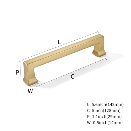 khtumeware 10 Pack 5inch(128mm) Hole Center Brushed Brass Cabinet Pulls Heavy-Duty Satin Brass Cabinet Hardware Pulls for Kitchens, bathrooms and Dresser Handle - color: Brushed Brass, size: 5inch(128mm) hole center