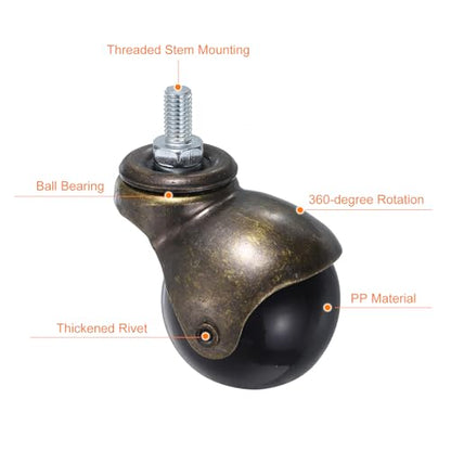 uxcell 2 Inch Ball Caster Wheels, 4pcs Threaded Stem Caster 360 Degree Rotatable Caster Wheels for Furniture, Bronze Tone - color: Bronze Tone, size: 2 Inch