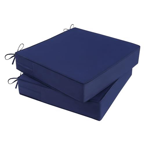 Outdoor Chair Cushions 22x22x4 Inch, Waterproof Blue Patio Furniture Cushions Set of 2 with Ties & Handle, 3 Year Color Fastness Square Replacement Seat Cushions for Sofa, Couch - color: Blue, size: 22 x 22 x 4 IN