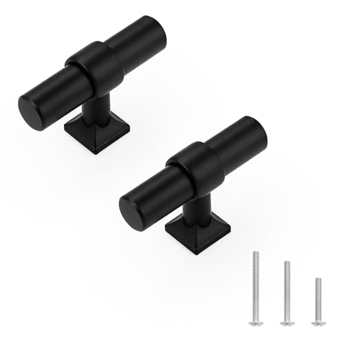 Matte Black Cabinet Knobs Single Hole T Bar Drawer Pulls 10 Pack - color: Black, size: Single Hole-2inch Length