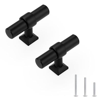 Matte Black Cabinet Knobs Single Hole T Bar Drawer Pulls 10 Pack - color: Black, size: Single Hole-2inch Length