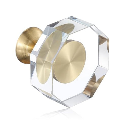 Guank 24-Pack 1-1/4-Inch Gold knob Dresser knobs White Cabinet Glass Crystal knobs Brass Drawer Polygonal Dresser Pulls, Drawer pulls - color: Polygonal-1.2inch, size: 24 Pack