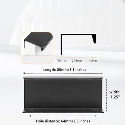 10 Pack Cabinet Handle Hidden Black Drawer Edge Pulls, Modern Style Dressing Table Wardrobe Kitchen Wall Cabinet Finger Edge Handle (Black, Length 3.1"/Hole Distance 2.5") - size: Length 3.1"/Hole Distance 2.5"