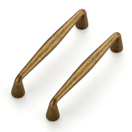 Ravinte Antique Brass Cabinet Handles Solid Handles,3-3/4 Inch,10 Pack - color: Antique Brass, size: 3-3/4 Inches Hole Center