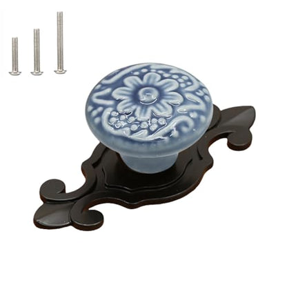 HUAMULAN 10 Pack Ceramic Knobs Cabinet Pulls Handle with Black Backplate - color: Blue Knob + Black Base