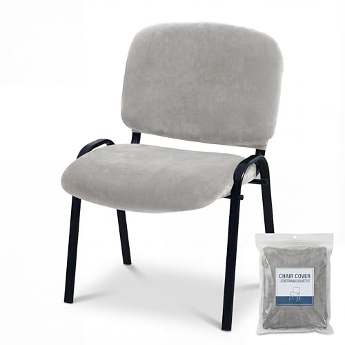 Deisy Dee Stretch Velvet Slipcover for Stacking Chairs - Universal Fit for Office, Conference, Waiting Room & Guest Chairs (Back & Seat Covers) (Sliver) - color: Sliver