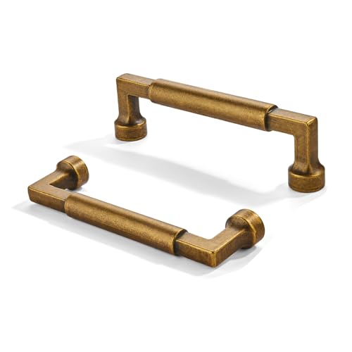 2 Pack 4 Inch Hole Center Antique Brass Cabinet Pulls-Heavy Duty Solid Cabinet Handles for cabinets Dressers Kitchens Handles Bathroom cabinets - color: Antique Brass, size: 4"(102mm) Hole Center