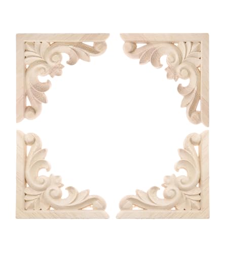 4Pcs Decorative Furniture Appliques Wood Carved Corner Onlays Wooden Decals - size: 2.36 x 2.36 inches