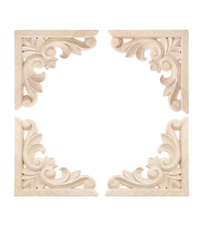 4Pcs Decorative Furniture Appliques Wood Carved Corner Onlays Wooden Decals - size: 2.36 x 2.36 inches