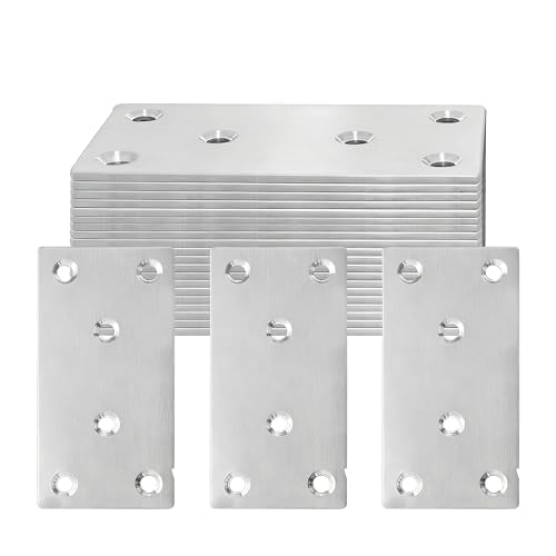 20Pack Stainless Steel Flat Bracket Mending Plate,Stainless Steel Mending Joining Plates，Heavy Duty Flat Bracket Metal Mending Plates for Wood, Shelves, Furniture, Cabinet ,3.15X1.57X0.08IN - size: 20Pack-3Inch