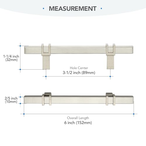 HOME EDIT 3-1/2 inch Brushed Nickel Cabinet Handles, 10 Pack Kitchen Cabinet Handles Drawer Pulls Zinc Alloy Square Bar Kitchen Pulls - color: Brushed Nickel, size: 3-1/2 Inch Hole Center