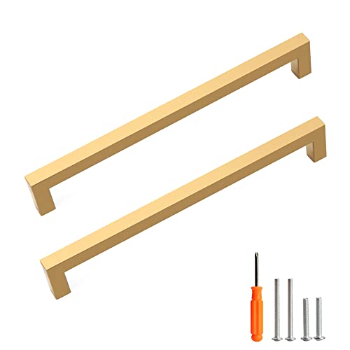 Cabinet Pulls, 30 Pack 10 Inch Stainless Steel Gold Kitchen Handles, Square Drawer Pulls, Hole Centers 256mm, 10.5inch Overall Length, Modern Design - color: Gold, size: Two Hole - 10 inch Hole Centers(256mm)