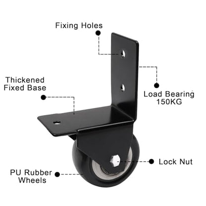 1.5 inch L-Shaped Caster Wheel, 4-Pack Side Mount Directional Casters
