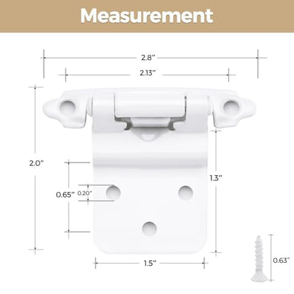 4 Pack 2 Pair White Cabinet Hinges, 3/8" Inset Semi-Concealed Hinges - color: White, size: 3/8" Inset