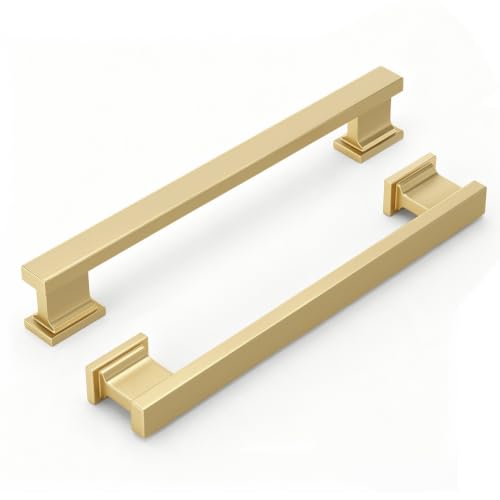 10 Pack 6-1/4 Inch Gold Cabinet Handles Solid Kitchen Drawer Pulls - color: Gold, size: 6-1/4 Inch (160 mm) Hole Center