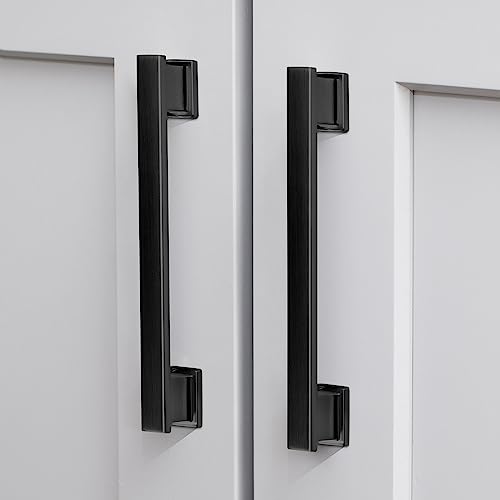 VEHCIL 20 Pack Square Matte Black Cabinet Pulls, 7 Inch(178mm) Hole Centers Kitchen Cabinet Handles Drawer Pulls Kitchen Hardware for Cabinets,Cupboard Closet Bathroom Dresser, Solid Zinc Alloy - color: Matte Black, size: 7 Inch Hole Centers Pull