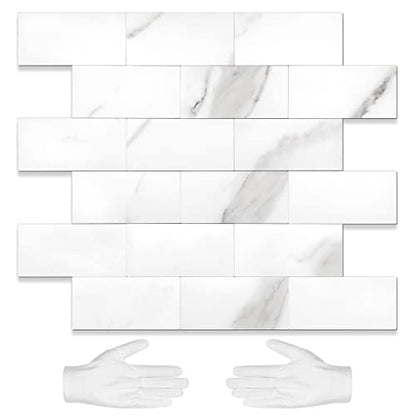 STICKGOO 10-Sheet Subway Tile Peel and Stick Backsplash, Calacatta - color: Calacatta