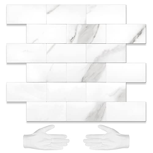 STICKGOO 10-Sheet Subway Tile Peel and Stick Backsplash, Calacatta - color: Calacatta