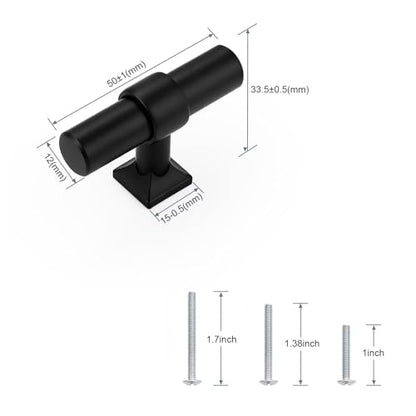 Matte Black Cabinet Knobs Single Hole T Bar Drawer Pulls 10 Pack - color: Black, size: Single Hole-2inch Length