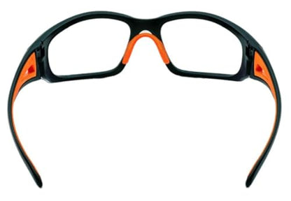 Brand, Safety Glasses Industrial Quality, Orange Frame, Clear High Impact Anti-Fog Anti-Scratch, ANSI Z87 EN 166 Certified UV400 Protective Eyewear, Soft Nose with Sturdy Orange Case (1 Piece)