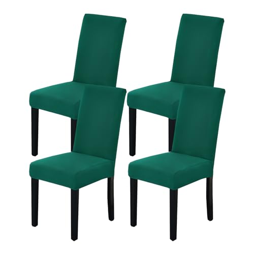 Dining Chair Covers Set of 4, Stretch Spandex Chair Slipcover, Dark Green Chair Slipcovers, Washable Anti-Dust Chair Seat Cover for Kitchen Dining Room, Wedding Party - color: Dark Green, size: 4Pcs